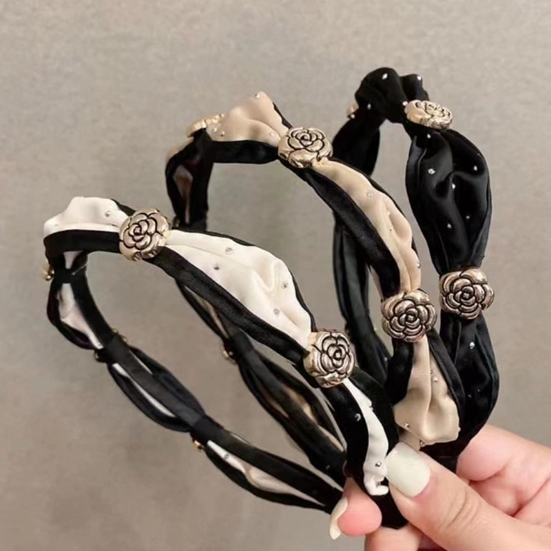 Băng Đô Cài Tóc Hình Hoa Trà Phong Cách Pháp 2022, bờm tóc hoa trà kiểu mới