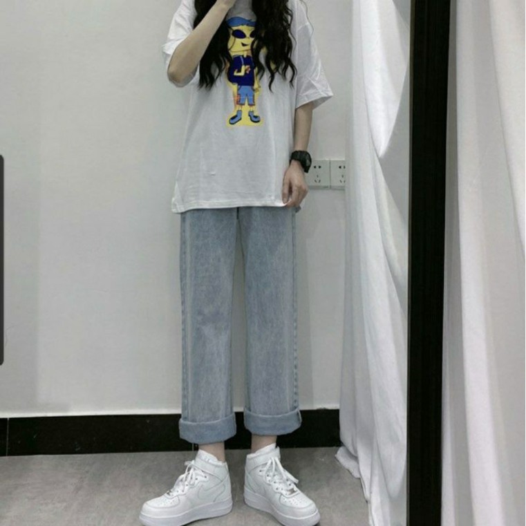 Quần bò nữ - quần jeans ống rộng lưng cao, vải bò dày đẹp , không giãn ,dáng suông