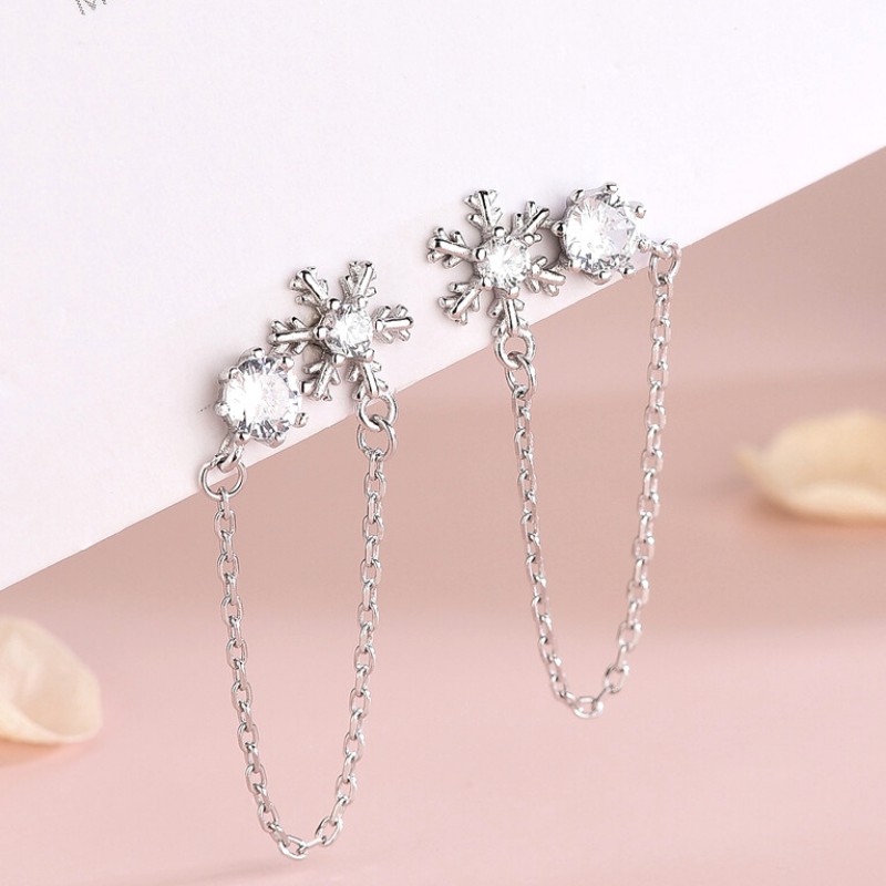 Bông Tai Bạc S925 Hoa Tuyết Xinh Xắn | Khuyên Tai Nữ Trang Sức Bạc Thời Trang