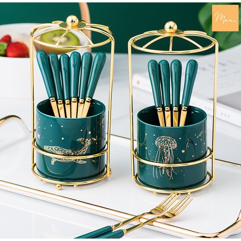 Bộ cốc sứ đựng thìa dĩa - OD6