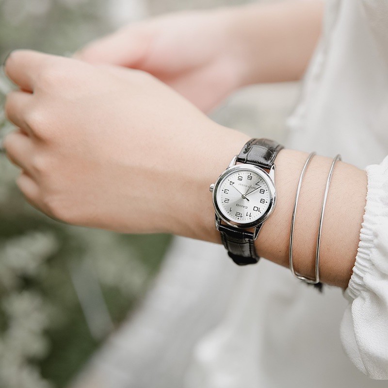 Đồng hồ đôi nam nữ dây da Casio Anh Khuê MTP/LTP V001L-7B