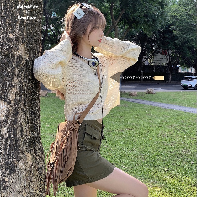 Áo sweater Dệt Kim Mỏng Tay Dài Chống Nắng Thời Trang Mùa Hè Cho Nữ