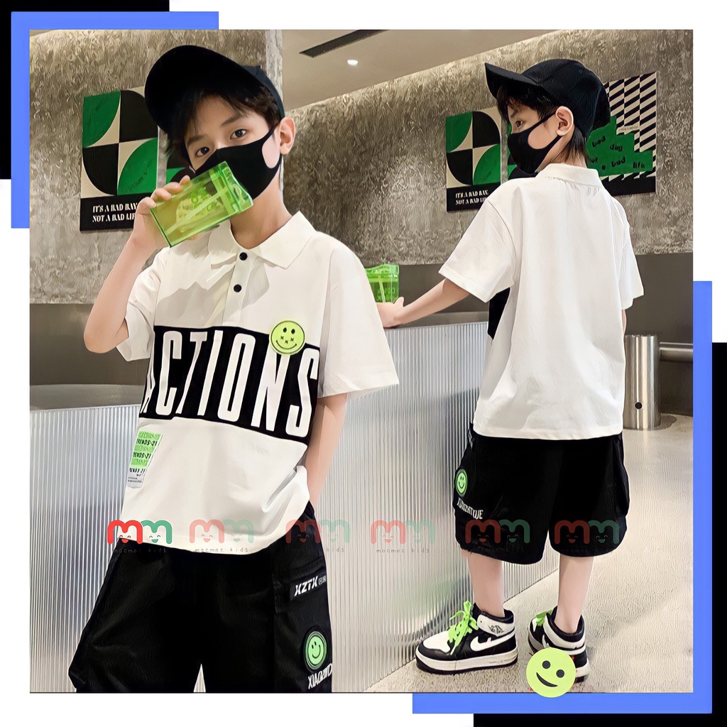Set bộ bé trai size đại cá tính áo cổ trụ phối quần túi hộp thun cotton cao cấp co dãn 4 chiều cho bé 8kg đến 52kg