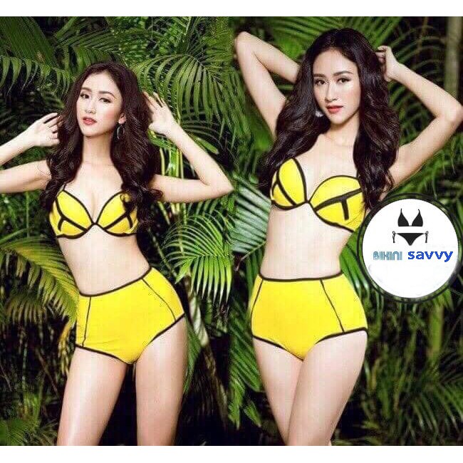 Bikini Hai Mảnh Gọng Dày Nâng Ngực Viền Trắng Cá Tính - Vàng Sáng - Savvy Shop