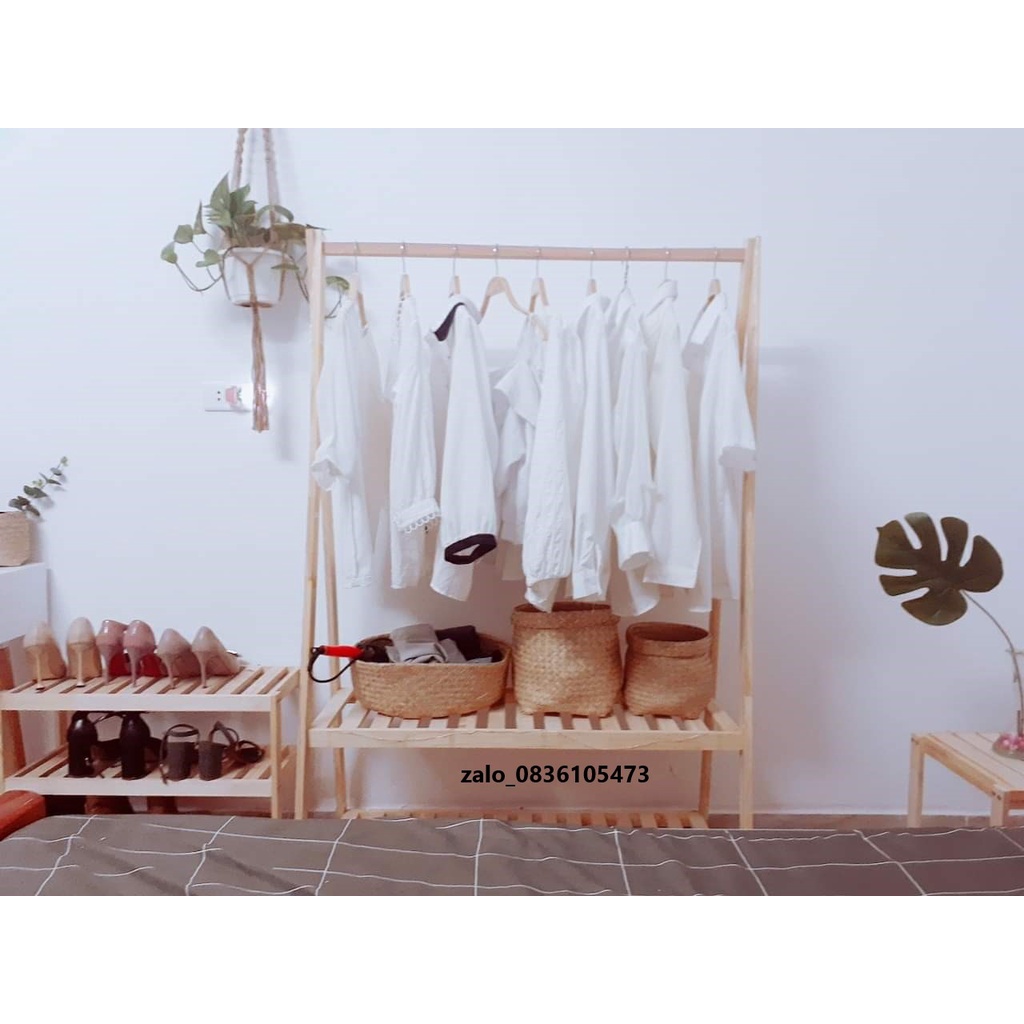 Kệ treo quần áo chữ A bằng gỗ thông tự nhiên, kệ chữ A gỗ tự nhiên