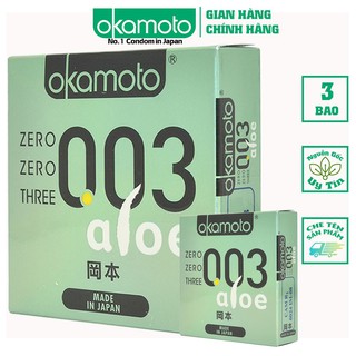 [ Combo 2 Hộp ] Bao Cao Su Okamoto 0.03 Aloe. Tinh Chất Lô Hội Hộp 3 Cái