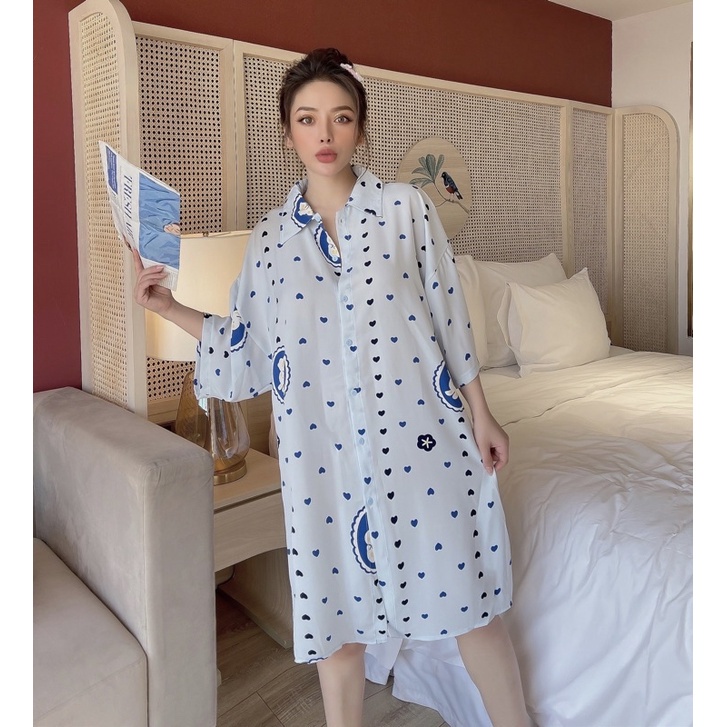 Váy nữ sơmi bigsize tiểu thư cao cấp lụa ngủ mặc nhà xinh đẹp KOSAVA