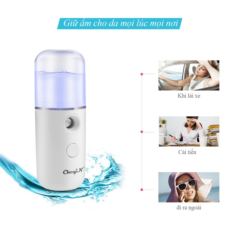 Máy phun sương Nano CkeyiN dưỡng ẩm da mặt 30ml kèm cáp sạc USB