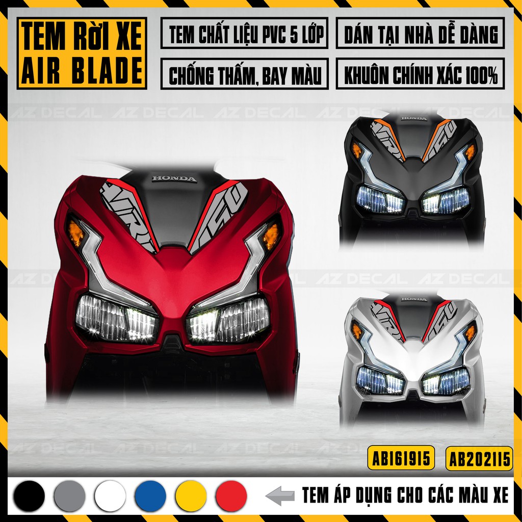 Tem Xe Airblade 2016 - 2022 Mẫu 150 | AB15 | Chất Liệu Decal PVC Cao Cấp Chống Nước, Chống Bay Màu