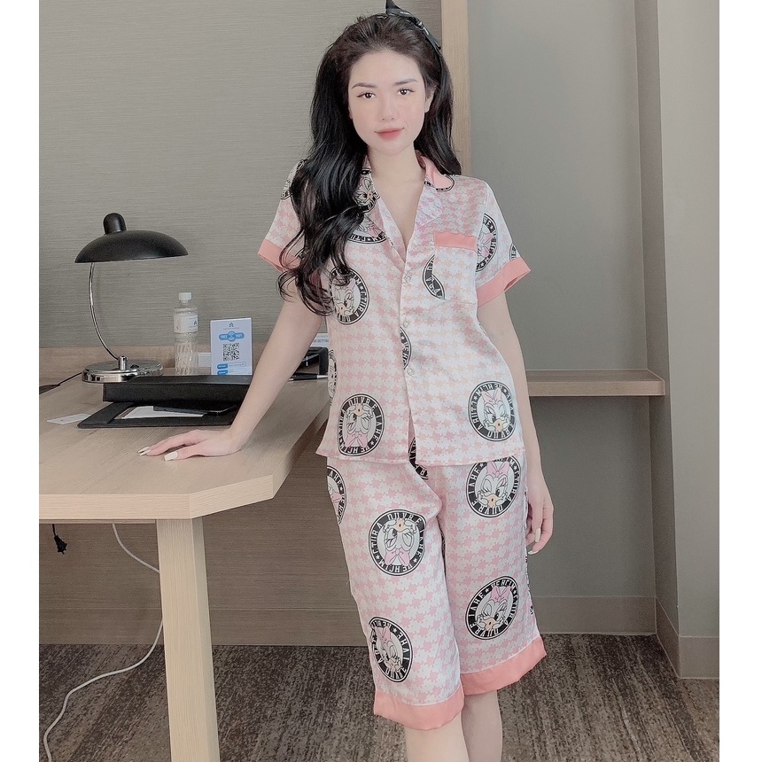 Đồ bộ nữ pijama lụa quần lửng satin dễ thương VIZUKA