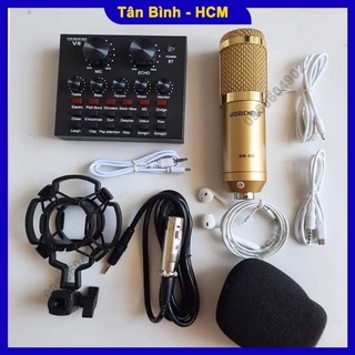 combo thu âm livestream v8 bm900 tặng tai nghe dây tùy màu trắng đen