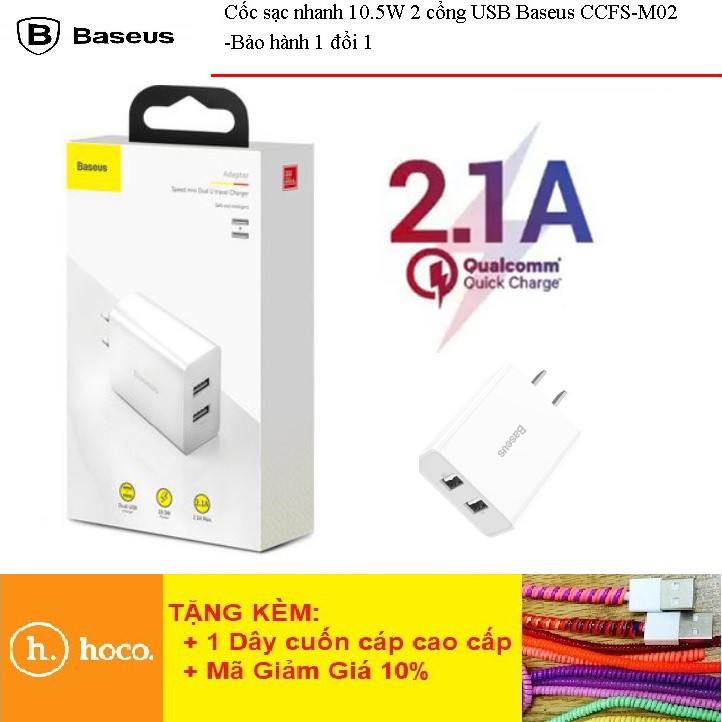 Củ Sạc Nhanh Baseus💎2 CỔNG + CHỐNG CHÁY NỔ💎Cốc Sạc Baseus Speed Mini Dual U Charger CCFS-M02 - BH 12T