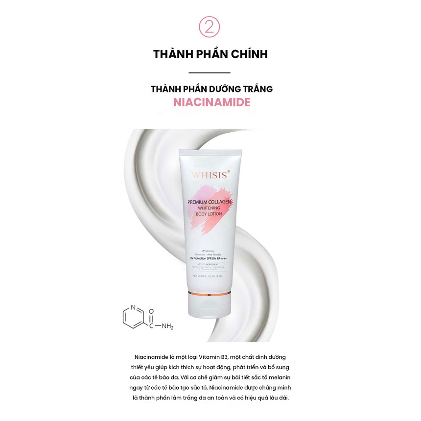 Kem dưỡng thể trắng da chống nắng Whisis Premium Collagen Whitening Body Lotion 200ml