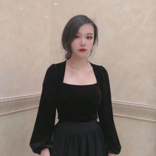 Áo nhung crotop tay bồng ( ảnh chụp thật)