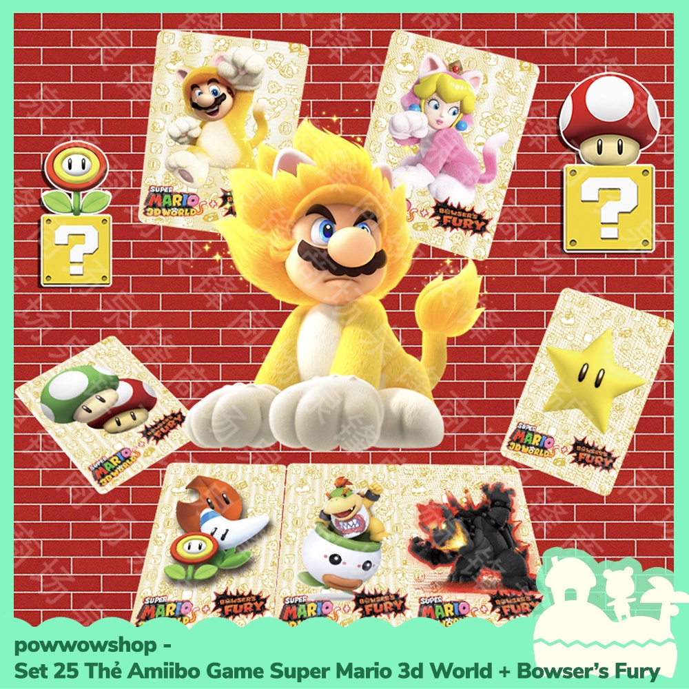 [Sẵn VN - Hỏa Tốc] Set 25 Thẻ Amiibo Card Scan NFC Game Super Mario 3d Worlds &amp; Bowser's Fury Nintendo Switch Kèm Hộp