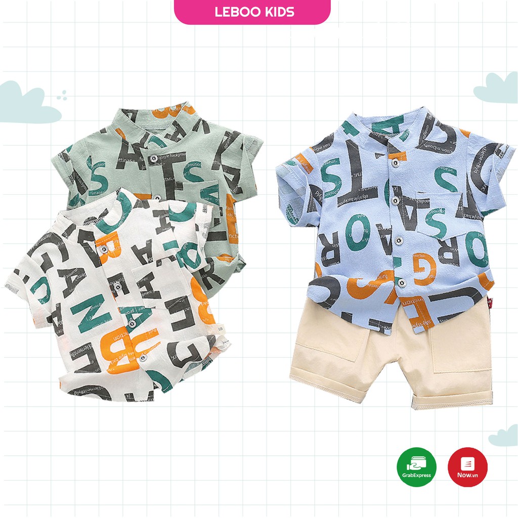 Bộ quần áo cho bé trai sơ mi cộc tay vải đũi mát in họa tiết chữ cái, họa tiết mát bay (1 - 4 tuổi)