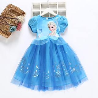 Đầm Công Chúa Elsa Anna Phối Lưới Đính Nơ Thời Trang Mùa Hè Xinh Xắn Cho Bé Gái