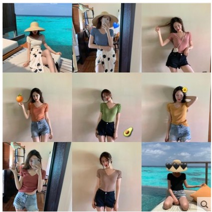 Áo Dệt Kim Nữ Tay Ngắn Cổ Chữ V Thời Trang Hàn Quốc | BigBuy360 - bigbuy360.vn