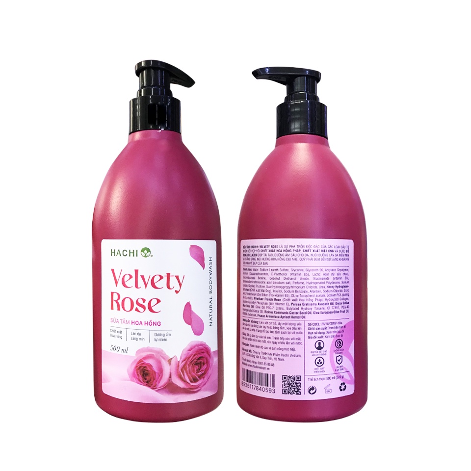 Sữa tắm chiết xuất hoa hồng VELVETY ROSE - HACHI cao cấp dưỡng ẩm cho da 500ML 800ml