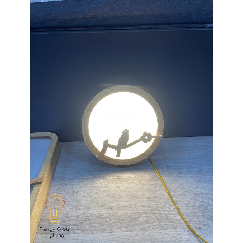 Đèn LED Ốp Trần Energy Green Lighting Gỗ Hình Tròn Trang Trí Hình Chú Chim OT-98307 - Đường Kính 30cm