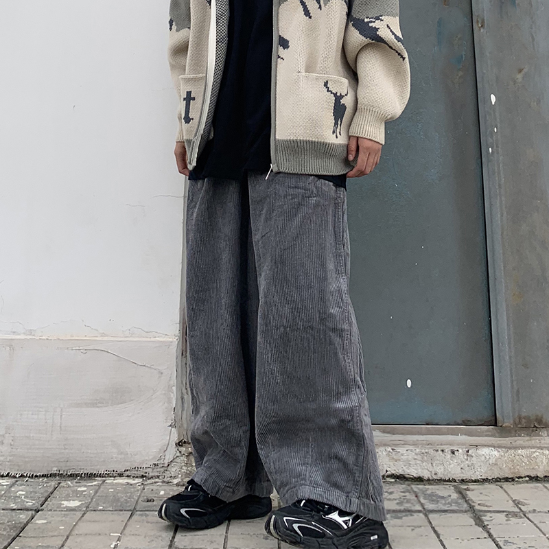 Quần dài nhung tăm 228898 ống suông rộng màu trơn phong cách thường ngày cho nam và nữ