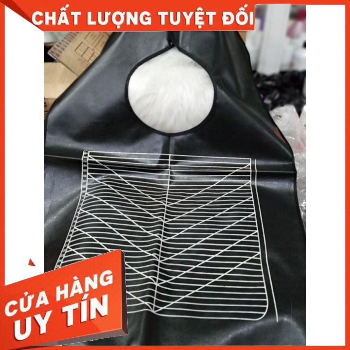 Áo choàng cổ bằng da có sọc trắng chất liệu siêu bền , chuyên uốn duỗi nhuộm tóc hóa chất cho salon cao cấp giá rẻ đẹp