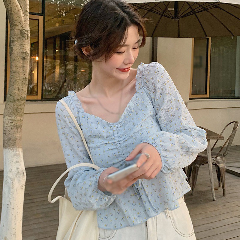 Áo Kiểu Chất Chiffon Hoạ Tiết Hoa Thiết Kế Cổ Chữ V Nữ Tính | BigBuy360 - bigbuy360.vn