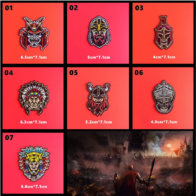 Miếng vá ủi thêu họa tiết chiến binh Viking samurai
