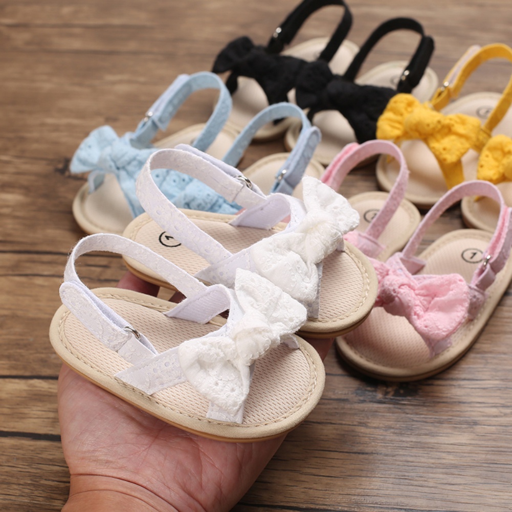 Giày tập đi em bé đế cao su chống trơn trượt đính nơ dễ thương cho bé gái