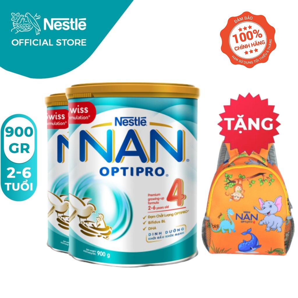 [Mã NESCCB04 hoàn 10% xu đơn 500000] [Tặng 1 Balo Vườn Thú] Combo 2 Lon Sữa Bột Nestle NAN Optipro 4 (900g/hộp)&lt;br&gt;