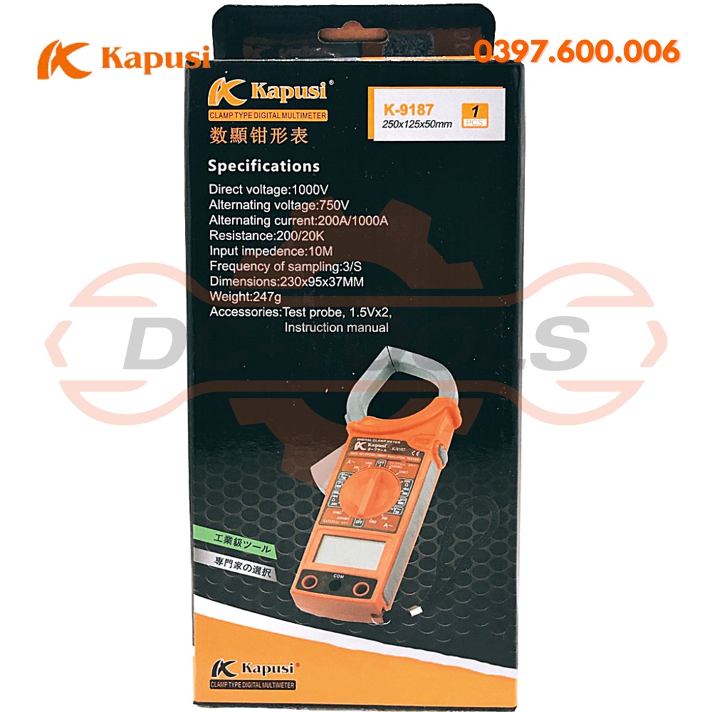 ĐỒNG HỒ KẸP Đo Dòng Điện AMPE dạng Kìm DÒNG KAPUSI K-9187 CHÍNH HÃNG DC TOOLS