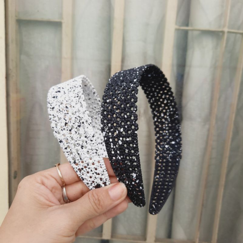 Bờm Cài tóc họa tiết đen trắng loại nhám (bản 3cm)