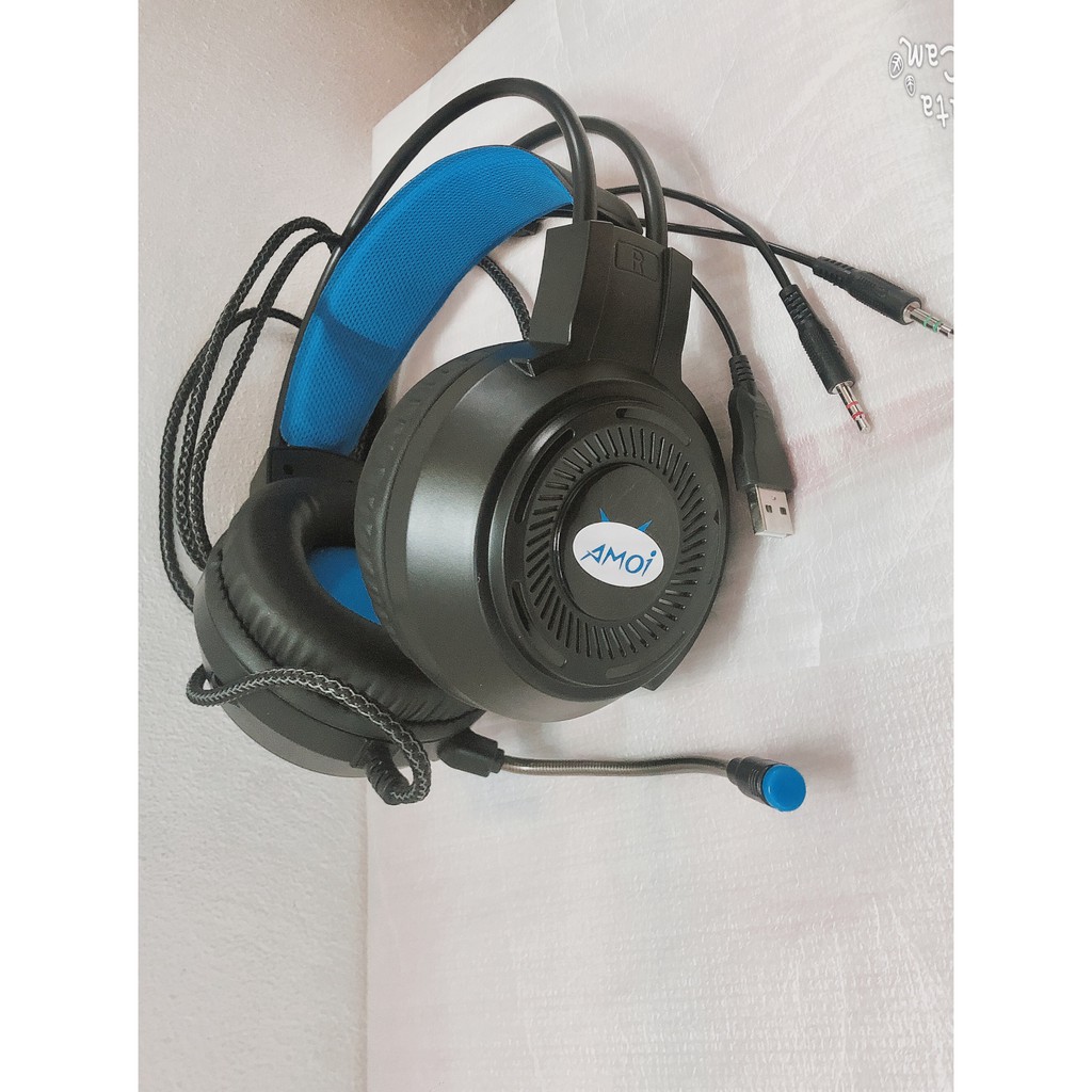 Tai nghe chụp tai có mic AMOI PC68, có dây LED nhiều màu, âm thanh sắc net, siêu bass, chuyên chơi game