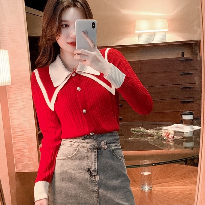 ZHELIHANGFEI Áo Khoác Cardigan Dệt Kim Cổ Búp Bê Xinh Xắn Cho Nữ