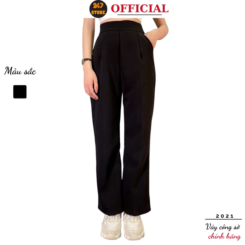 Quần tây nữ công sở khoá sườn , cạp cao , ống suông rộng vải tuyết mưa dày dặn 247Store Q02
