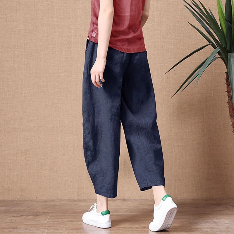Brroa Quần Baggy Cotton Lanh Màu Trơn Thời Trang Đi Biển Cho Nữ