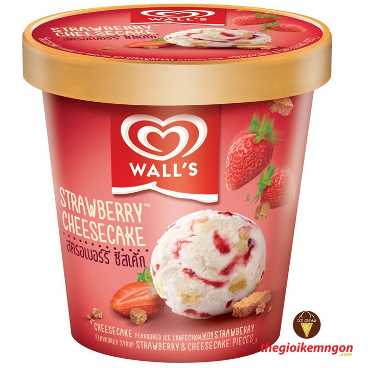 Kem hộp phô mai dâu Wall's Selection Strawberry Cheesecake 750ML
