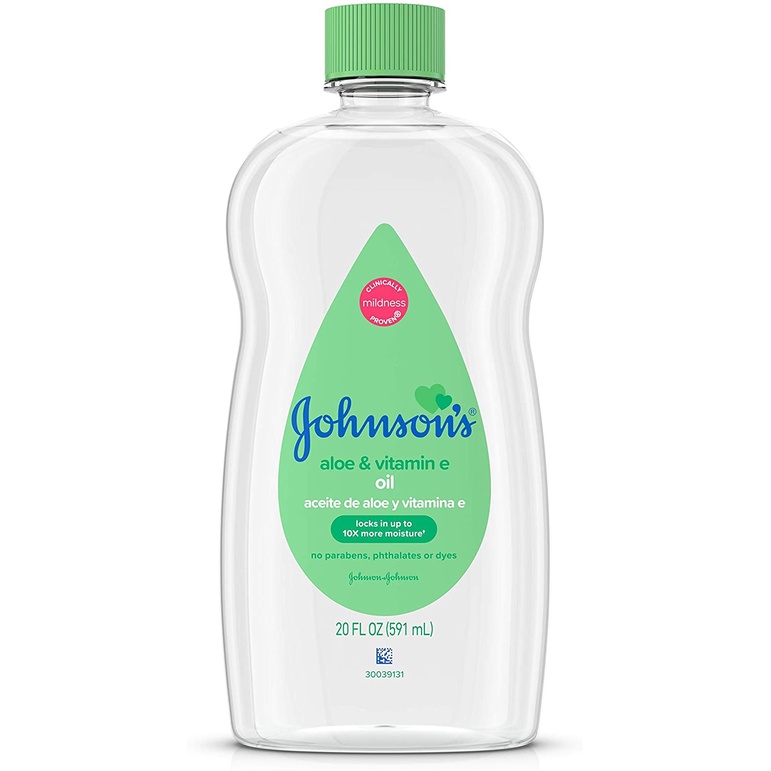 Dầu dưỡng ẩm cho trẻ chứa vitamin E và nha đam Johnson's Baby Oil Mineral Oil Enriched with Aloe and Vitamin E 591ml (Mỹ