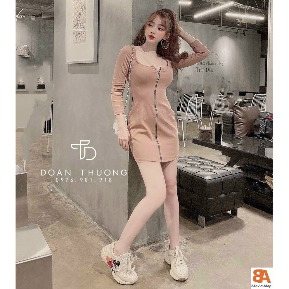 Đầm body khoá kéo chất vải thun Borip Free Size dưới 53kg dành cho nữ cá tính