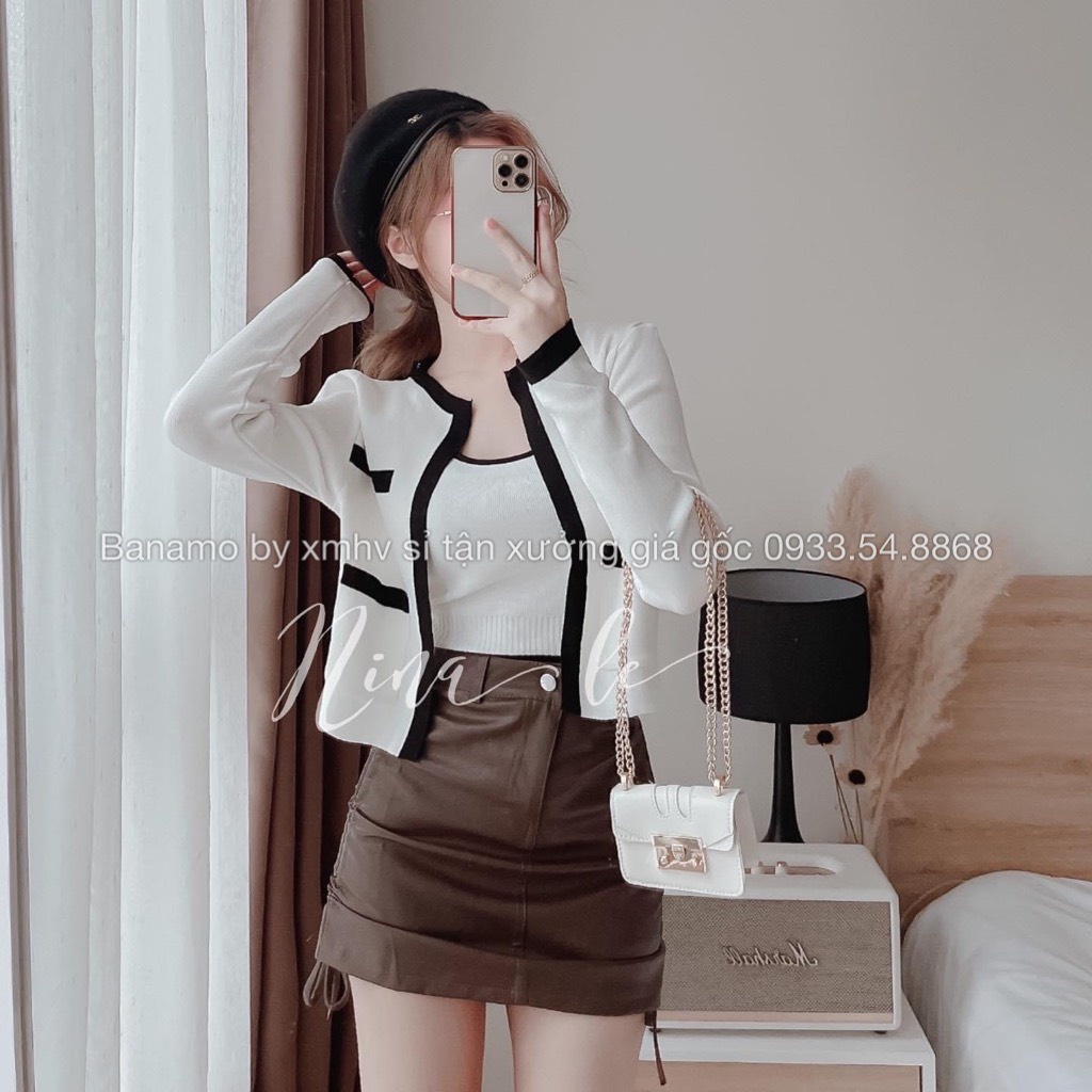 Chân váy da dây rút 2 bên chất da mềm màu đen nâu kem hottrend cá tính thời trang Banamo Fashion 5912 | BigBuy360 - bigbuy360.vn