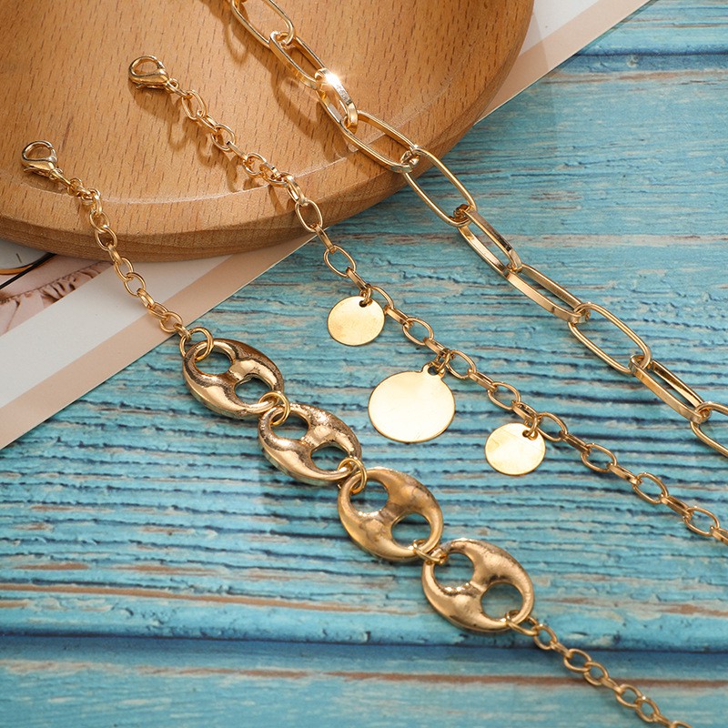 Bộ 3 Vòng Tay Hợp Kim Mạ Vàng/Bạc Kiểu Dáng Hình Học Xinh Xắn Cho Nữ