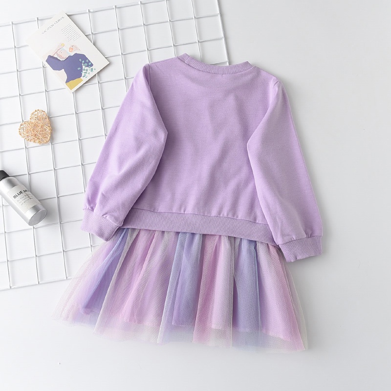 Đầm công chúa BEAR LEADER phối lưới in hoạt hình xinh xắn thời trang mùa thu cho bé gái 3-7 tuổi