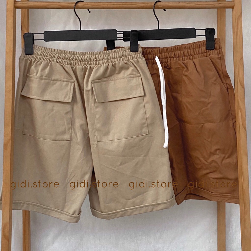 Quần short Kaki Nam nữ Unisex ống suông eo co giãn - quần đùi ngắn form OVERSIZE phong cách dạo phố thời trang