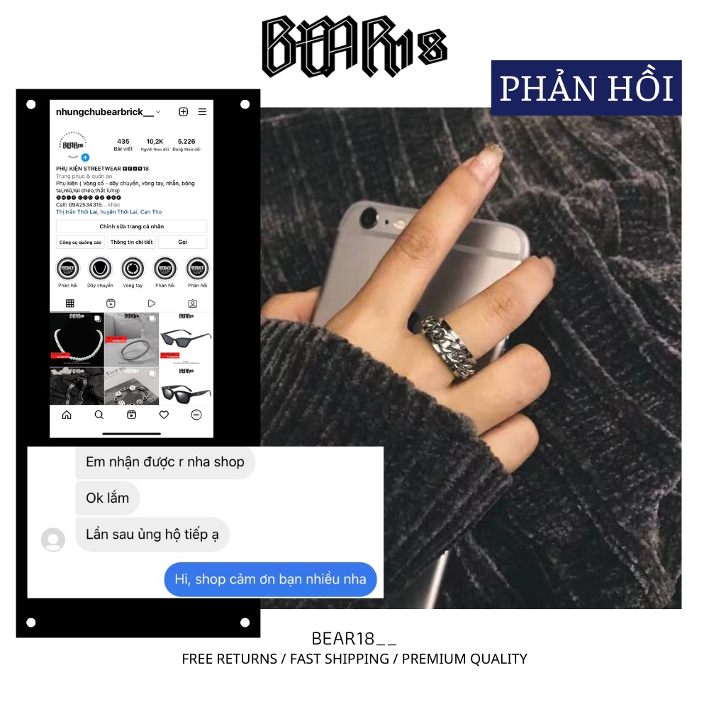 [ FULL SIZE ] Nhẫn bạc dây xích thép titan không gỉ phong cách hiphop unisex phù hợp cho nam nữ BEAR18