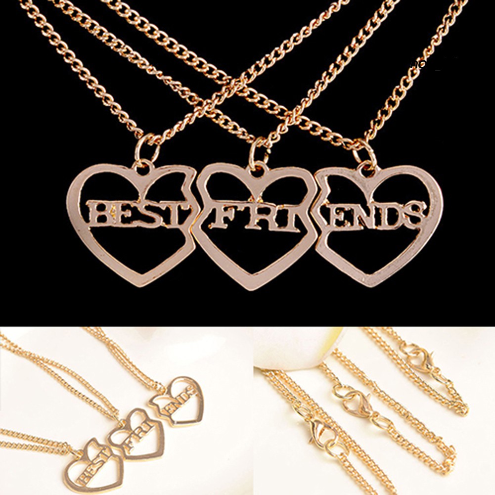 (Hàng Mới Về) Set 3 vòng cổ Mạ Vàng Mặt Hình Trái Tim Khắc Chữ Best Friend