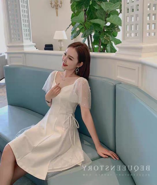 Đầm trắng xòe dự tiệc nữ công chúa phối ren cực phẩm | WebRaoVat - webraovat.net.vn
