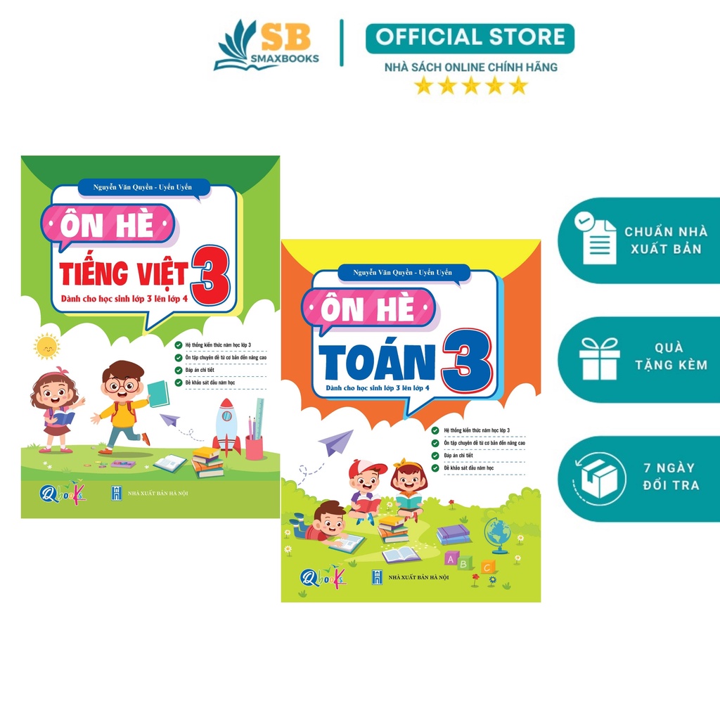 Sách - Combo Ôn Hè Toán Và Tiếng Việt 3 Qbooks 2 cuốn - Dành Cho Học Sinh Lớp 3 Lên Lớp 4