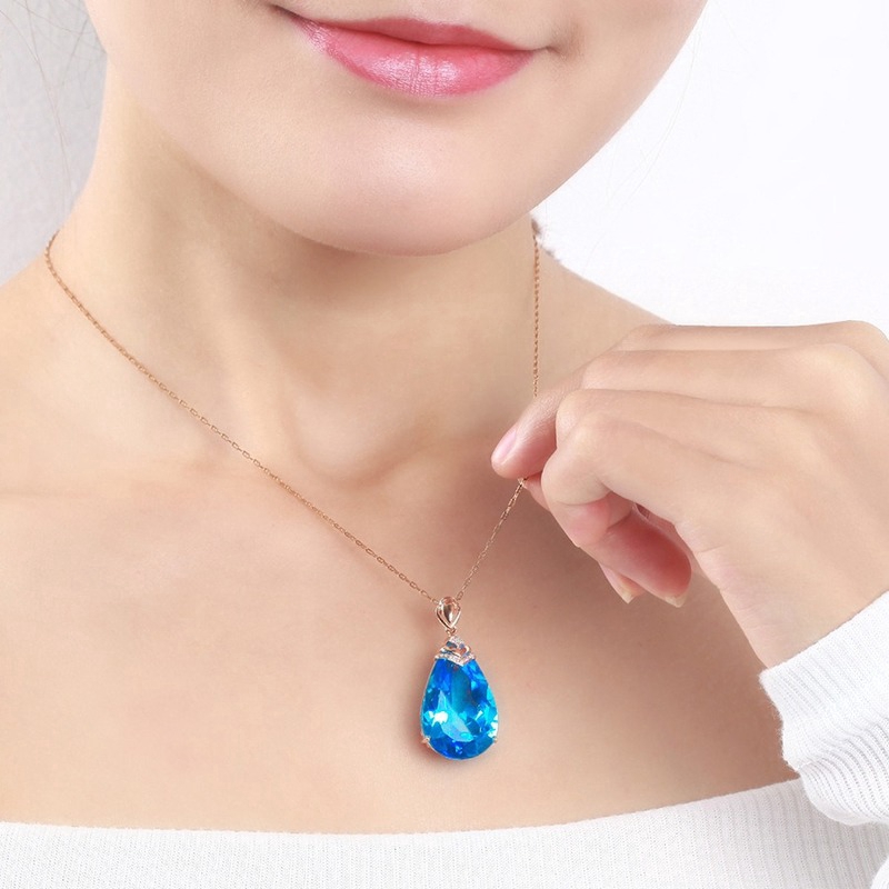 Khảm Hải Quân Topaz Thả Hình Quả Lê Mặt Dây Chuyền Nữ 18K Hoa Hồng Vòng Cổ Tỳ Hưu Vàng