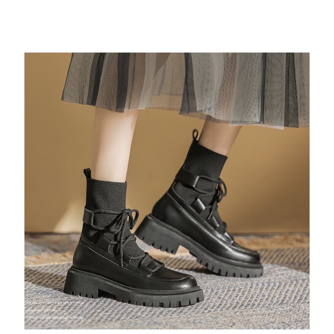 Giày bốt nữ cao cổ dây buộc Cao Cấp , boots cao cổ nữ đế độn siêu hot❤️