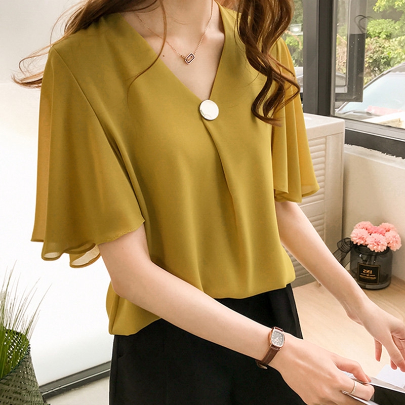 Áo Sơ Mi Chiffon Tay Ngắn Màu Trắng Có Size Lớn Phong Cách Thời Trang Hàn Quốc